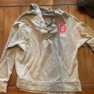 OSU sweatshirt that reads “BUCKEYES” across the back